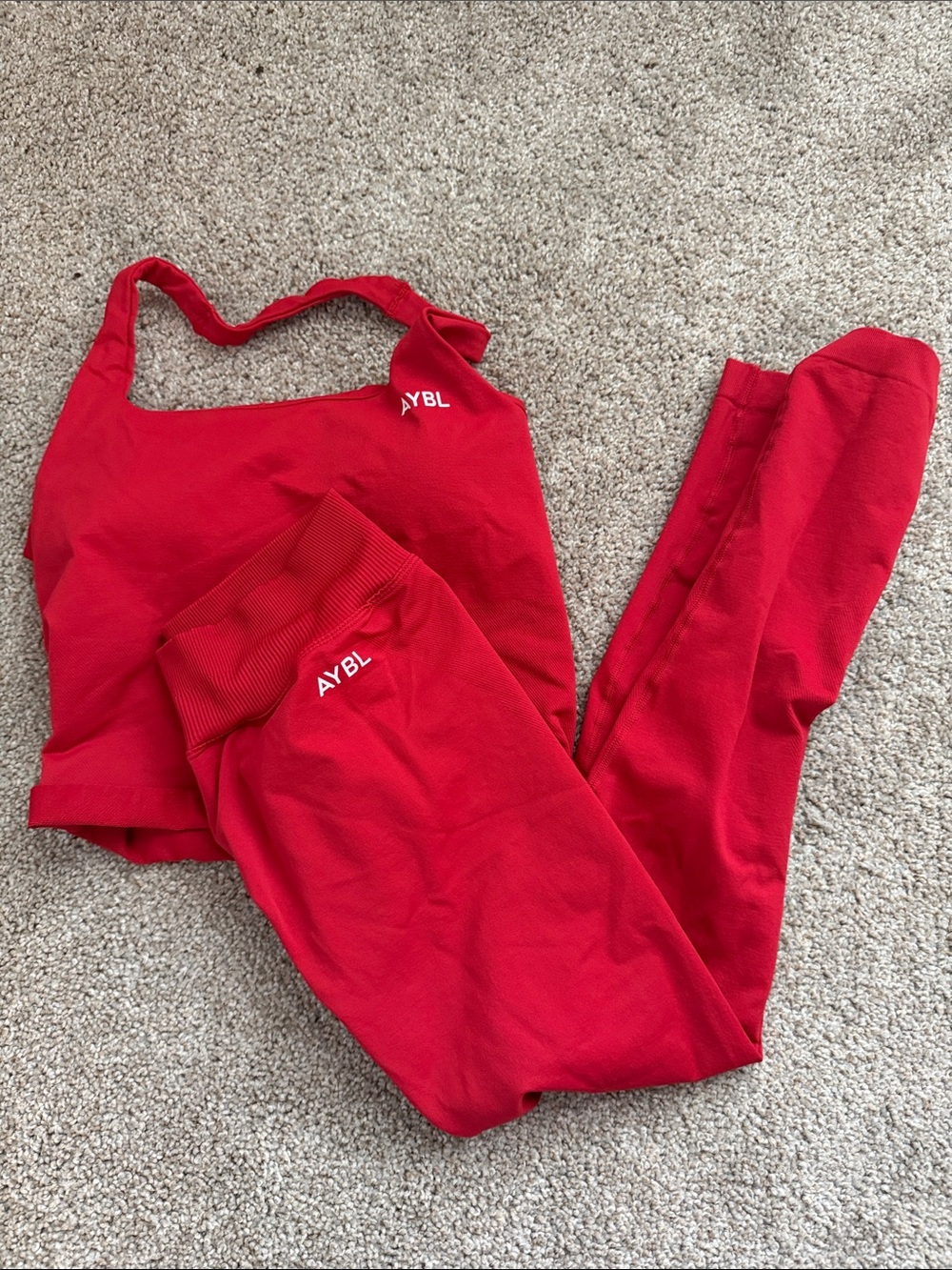AYBL Red Seamless Crop Bra and High-Waist Leggings